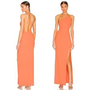Solace London Dress One Shoulder Slit Open Back Petch Maxi Dress Orange Size 4